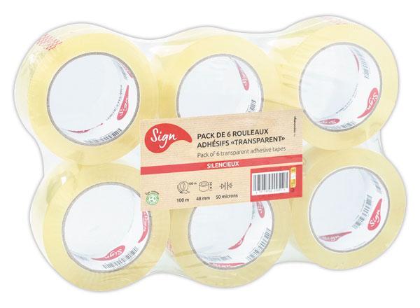 1 Lot de 6 rouleaux adhésif emballage polypropylène transparent - 100m x48mm 50 µ