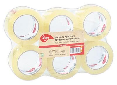 1 Lot de 6 rouleaux adhésif emballage polypropylène transparent - 100m x48mm 50 µ