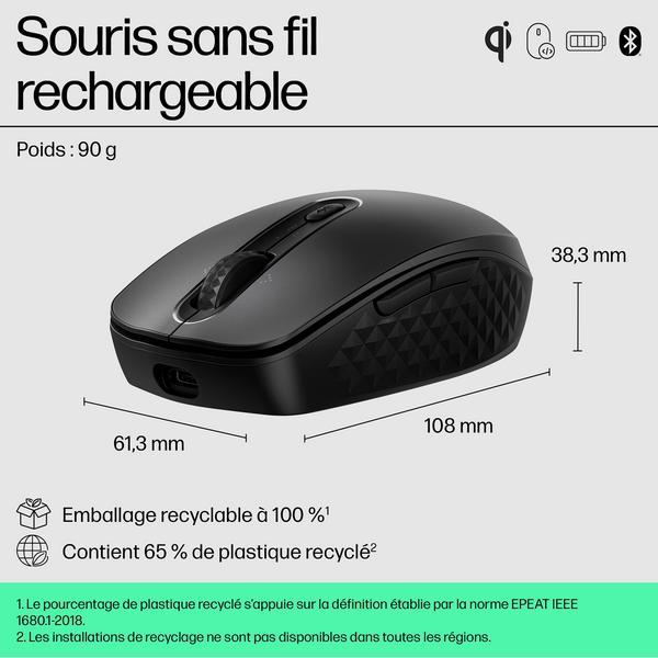 HP 690 - Souris - recharge Qi - 7 boutons - sans fil - Bluetooth - noir