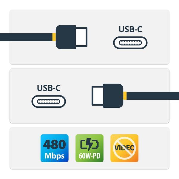 StarTech.com Chargeur USB-C de 2m, Câble USB-C, Cordon USB-C, 60W 3A PD - Câble USB - 24 pin USB-C (M) pour 24 pin USB-C (M) - USB 2.0 - 5 / 9 / 12 / 15 / 20 V - 3 A - 2 m - USB Power Delivery (60W) - noir