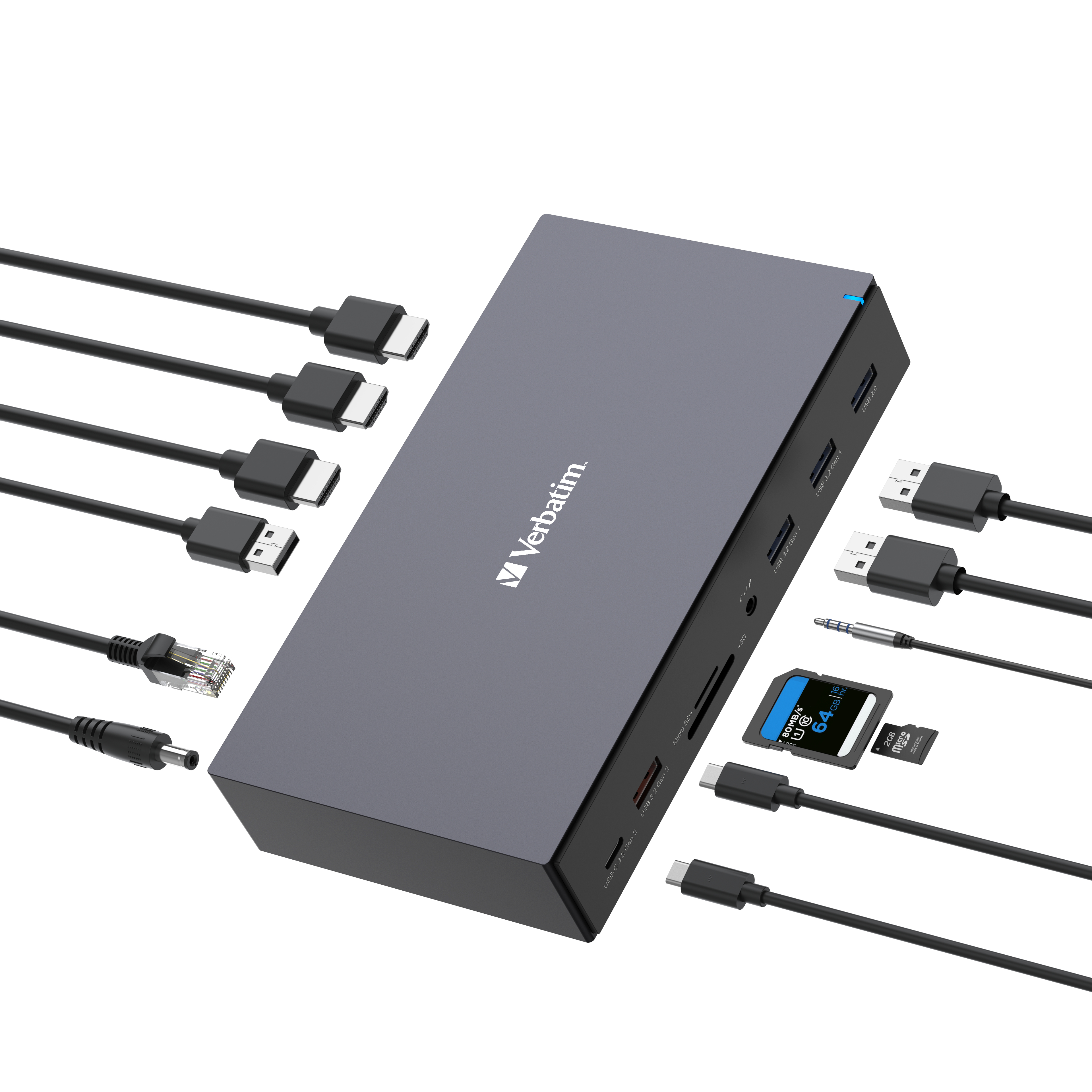 Verbatim Pro - Station d'accueil - USB-C - 2 x DP, 3 x HDMI - 1GbE - 120 Watt