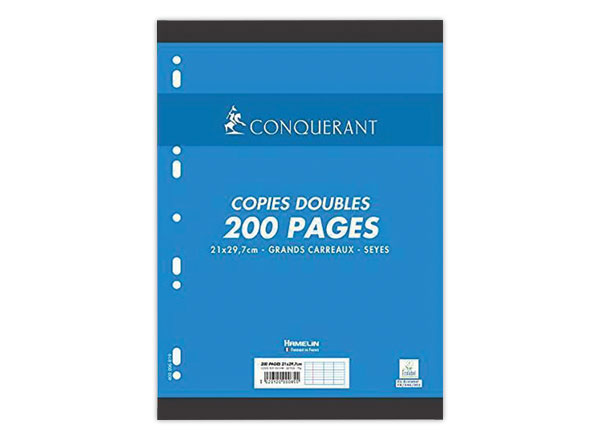 1 Etui de 50 Copies doubles CONQUERANT, A4, perforées, seyes, 70g, 200 p.