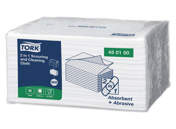 1 Lot de 45 chiffons de Nettoyage & Récurage 2 en1Tork W8