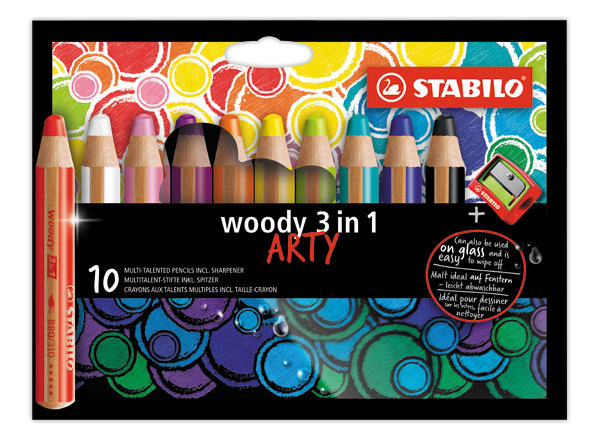 1 Etui de 10 Crayon WOODY 3 en 1 Arty et son taillecrayon