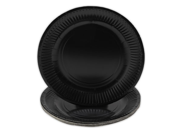 1 Lot de 20 Assiettes en carton rondes Ø23 cm Noir- Pro Nappe