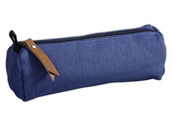 1 Trousse ronde en tissu bleu chiné
