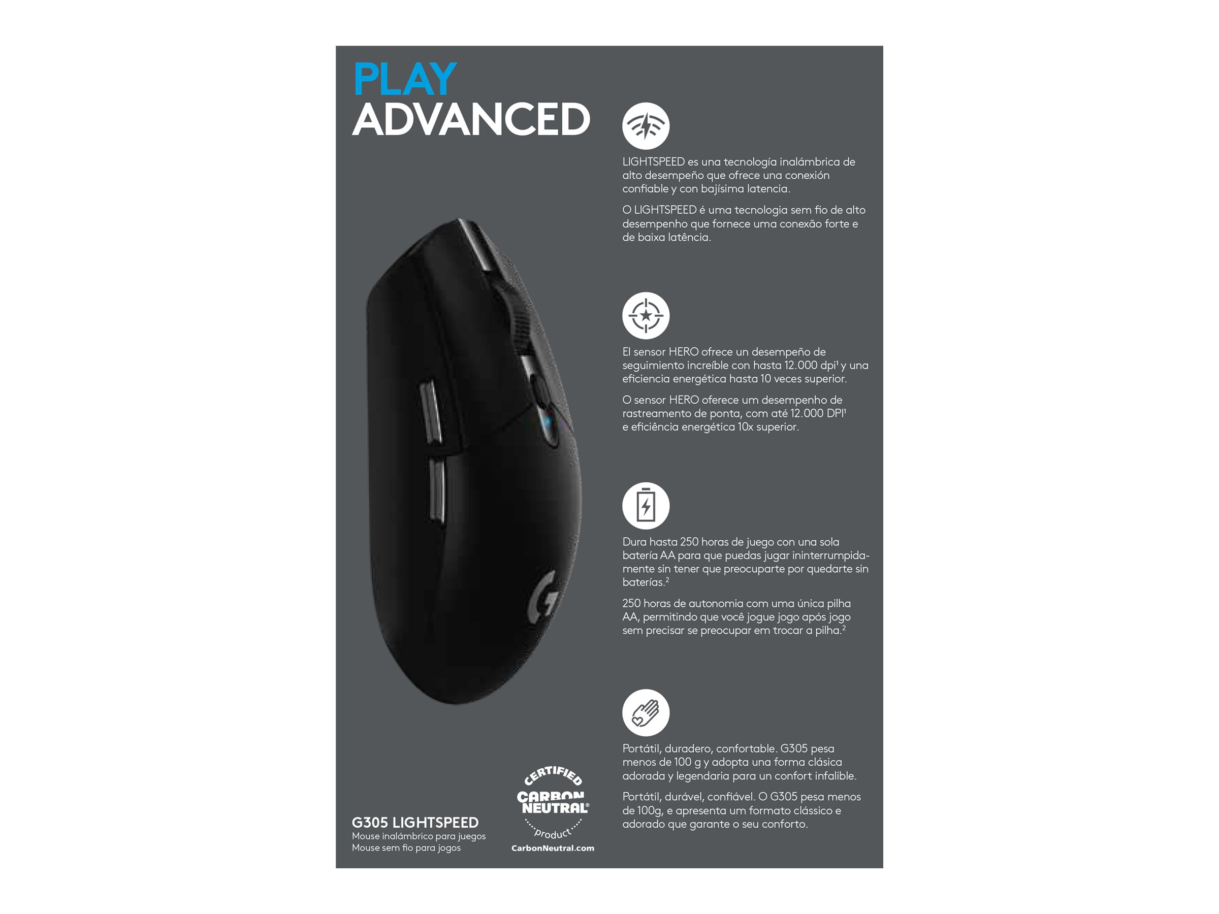 LOGITECH G G305 Mouse optical 6 buttons wireless 2.4 GHz USB wireless receiver black