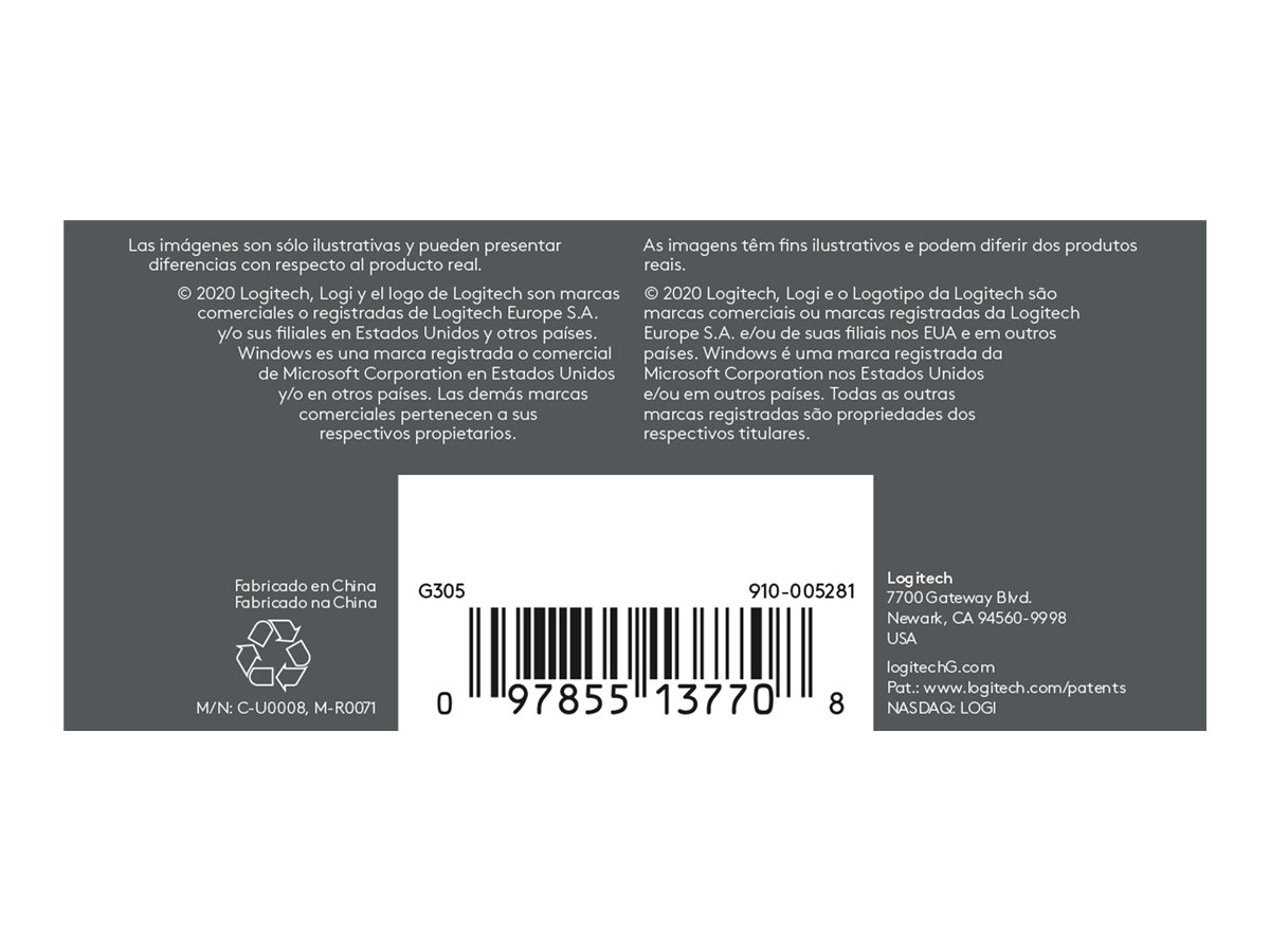 LOGITECH G G305 Mouse optical 6 buttons wireless 2.4 GHz USB wireless receiver black