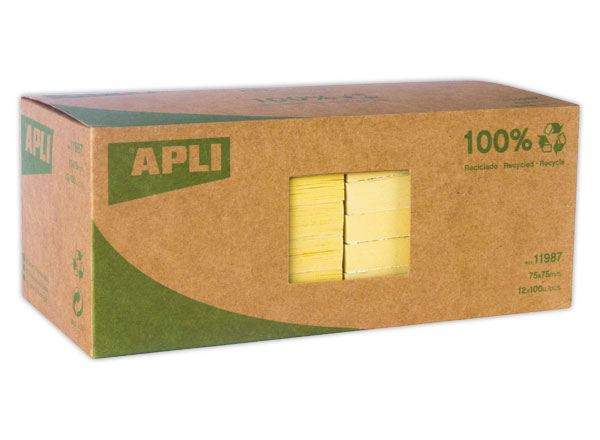1 Lot de 12 Blocs recyclés 75 x 75 mm jaunes, 100 feuilles