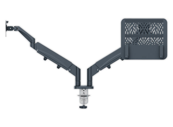 1 Bras porte-écran double faible encombrement pour écran/PC Leitz - Gris