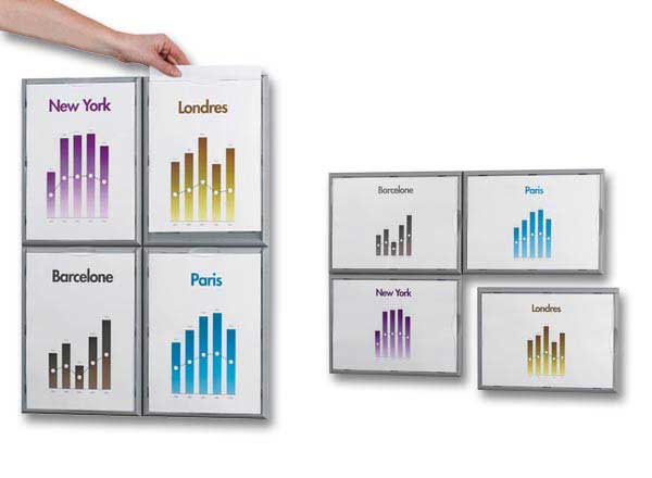 1 Carton de 4 Porte-affiches cadr'info A4 - gris alu