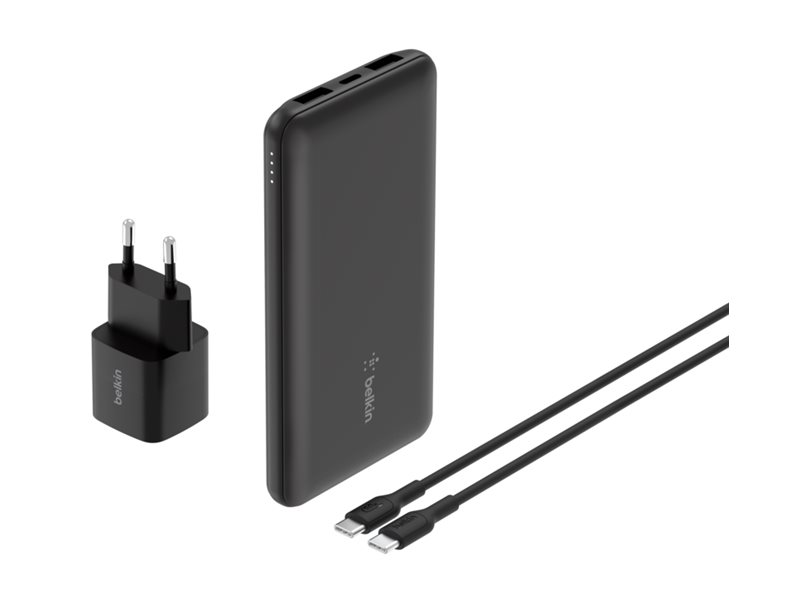 BELKIN Batterie externe 3 ports 10K avec câble USB-A vers USB-C noir