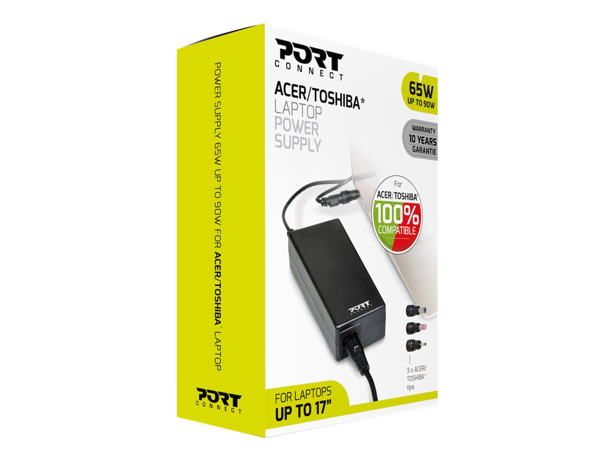 PORT DESIGNS Compatible with ACER and TOSHIBA notebooks EU Plug 65W power supply for notebooks up to 90W