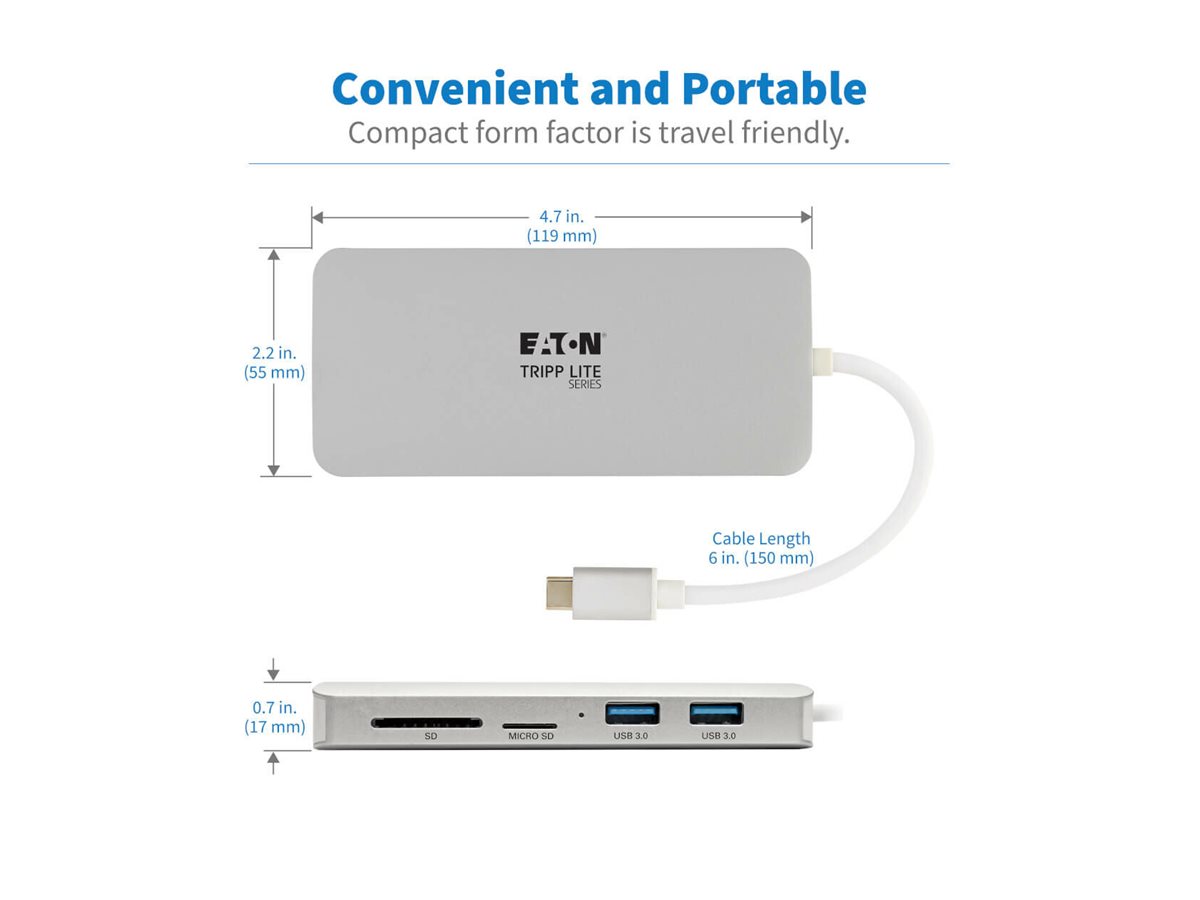 EATON TRIPPLITE USB-C Dock 4K HDMI USB 3.2 Gen 1 USB-A/C Hub GbE Memory Card 60W PD Charging