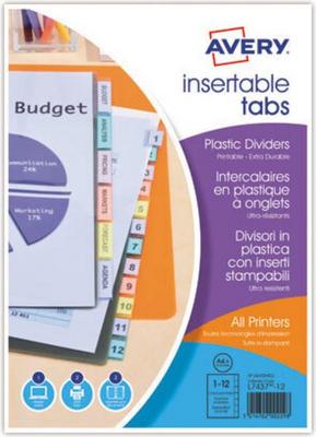 1 Jeu d'intercalaires AVERY A4+ format pochette - 12 touches
