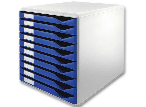 1 Module de classement 10 tiroirs LEITZ corps gris, tiroir bleu