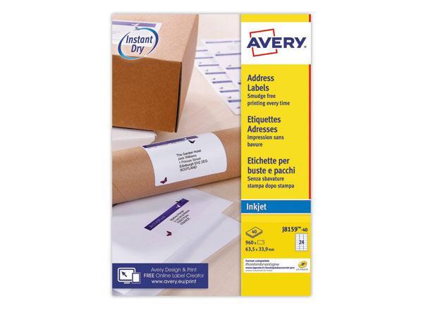 1 Étiquettes jet d'encre AVERY 63,5x33,9mm 960 étiq/boîte