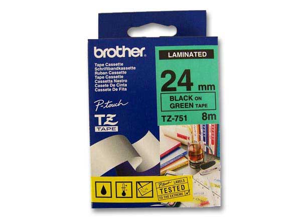1 Ruban pour titreuse BROTHER TZ 24mm - noir/vert - TZE751