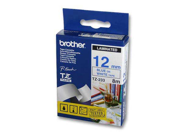 1 Ruban pour titreuse BROTHER TZ 233 12mm blanc impression bleue
