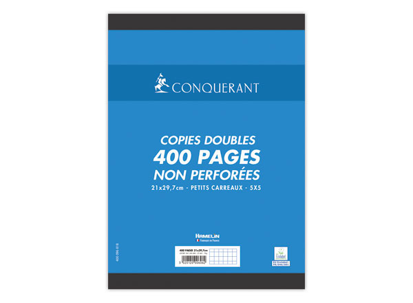1 Etui de 100 Copies doubles Conquérant, Sans marge,A4, non perfo, 5x5, 70g, 400 p.