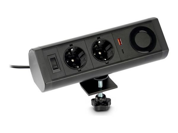 URBAN FACTORY POWEE Desk Double Power Outlet EU with 1 USB-A and 1 USB-C 3A Black