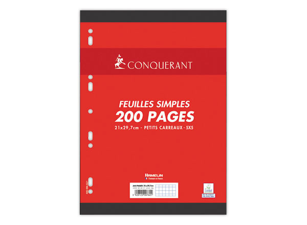 1 Etui de 100 Feuillets mobiles Conquérant, Sans marge, A4, 5x5, 90g, 200 pages perf