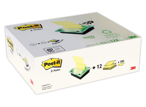 1 12 blocs Notes recyclées 76x76mm jaune+ dévidoir millenium