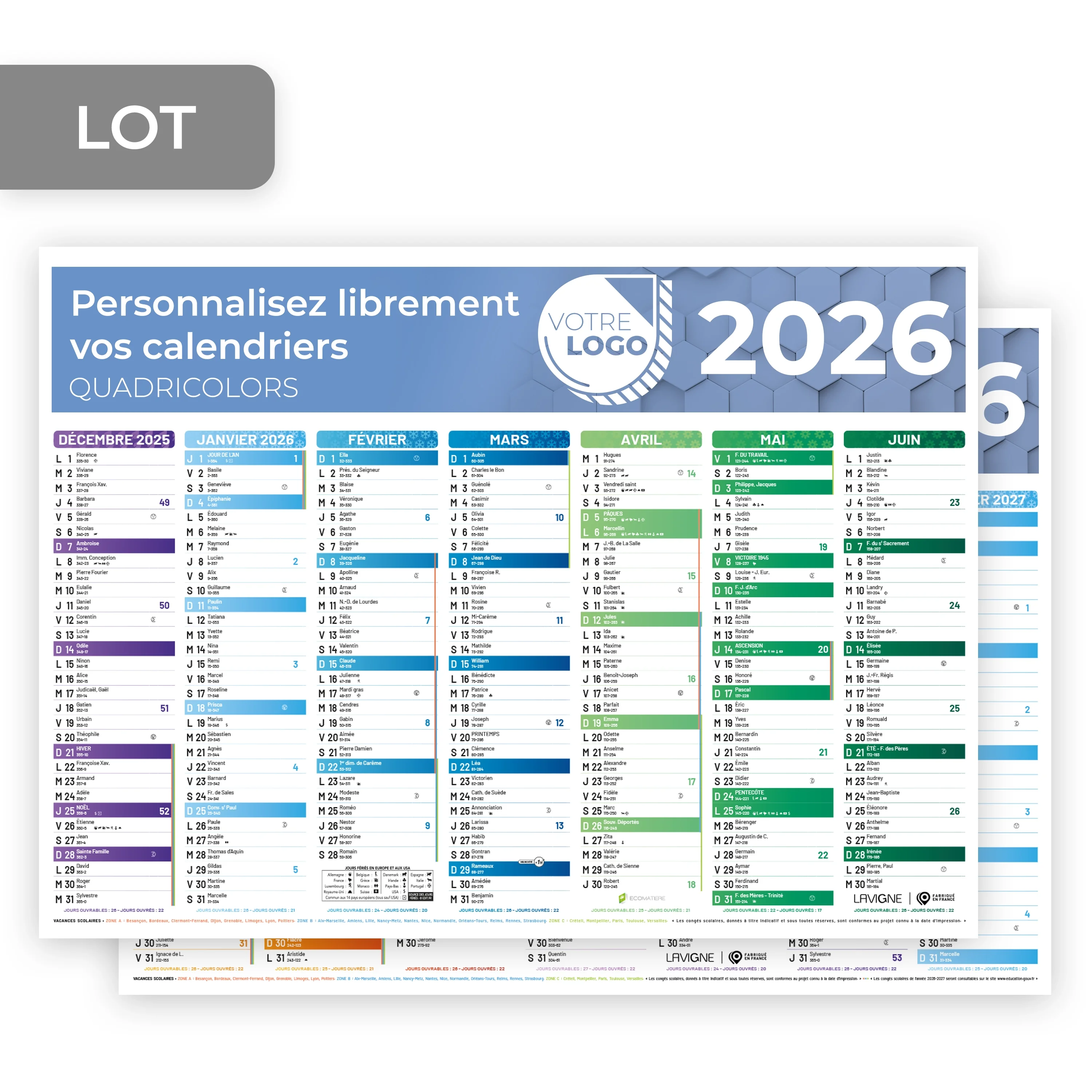 CALENDRIER COULEUR (53 x 40,5 CM) - PERSONNALISABLE