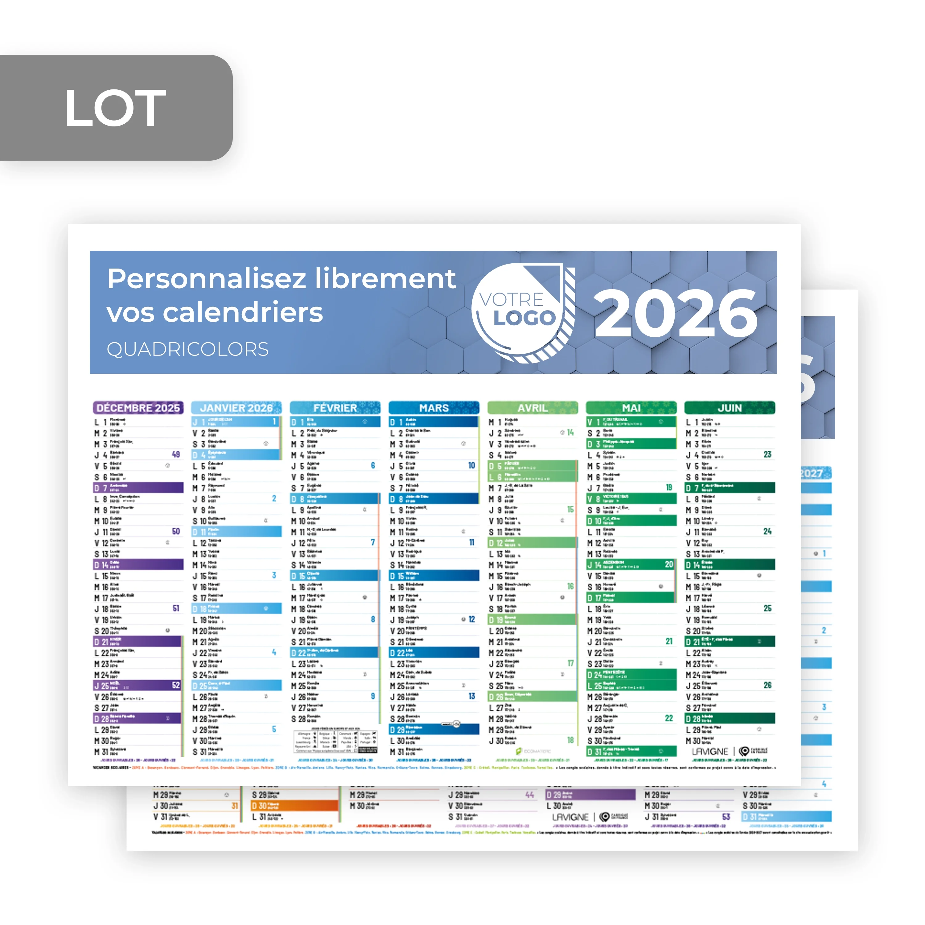 CALENDRIER COULEUR PETIT FORMAT (21 X 27 CM) - PERSONNALISABLE