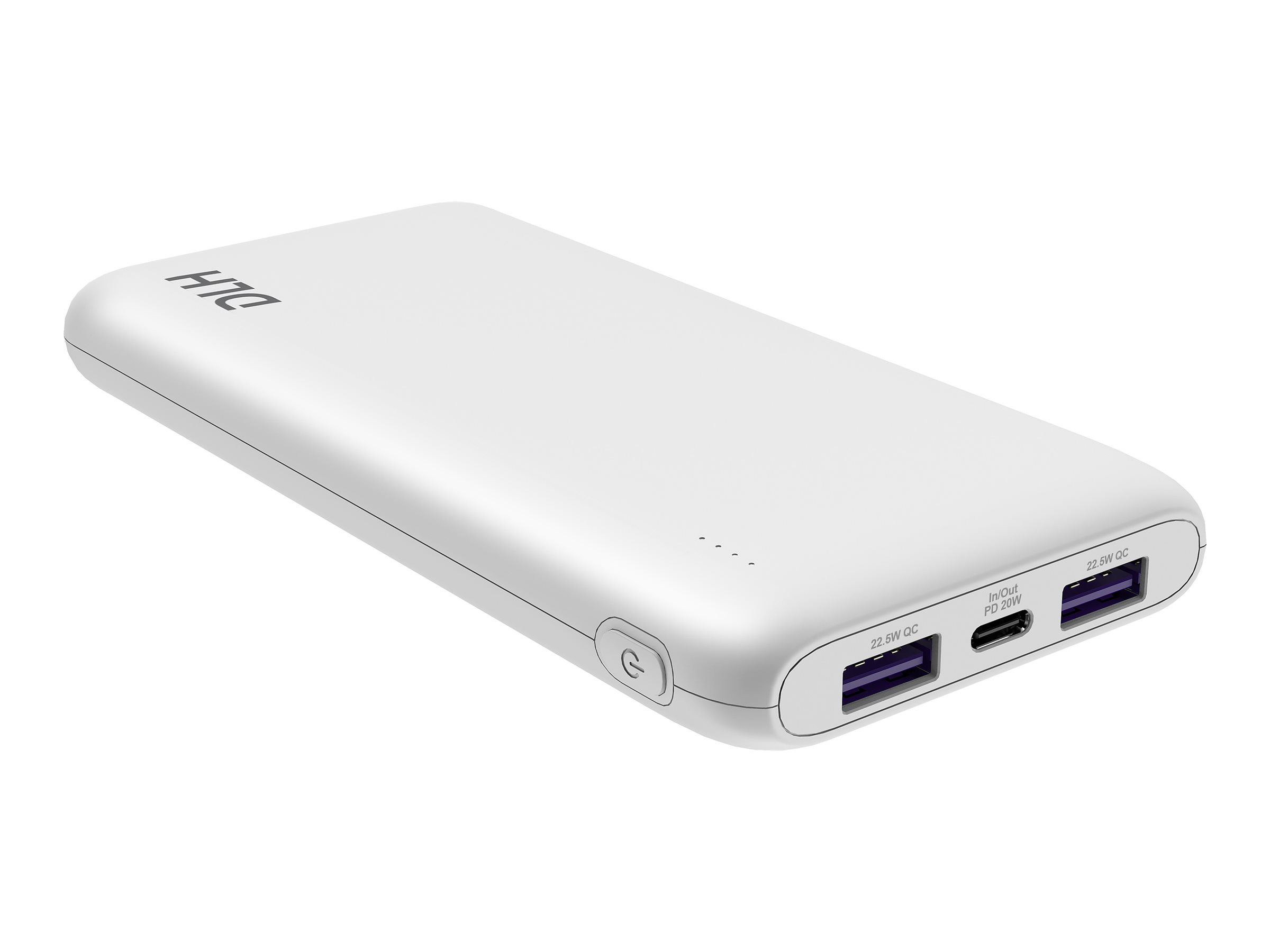 DLH - Banque d'alimentation - 10000 mAh - 20 Watt - 4.5 A - PD, QC - 3 connecteurs de sortie (24 pin USB-C, 2 x USB) - sur le câble : USB-C - blanc