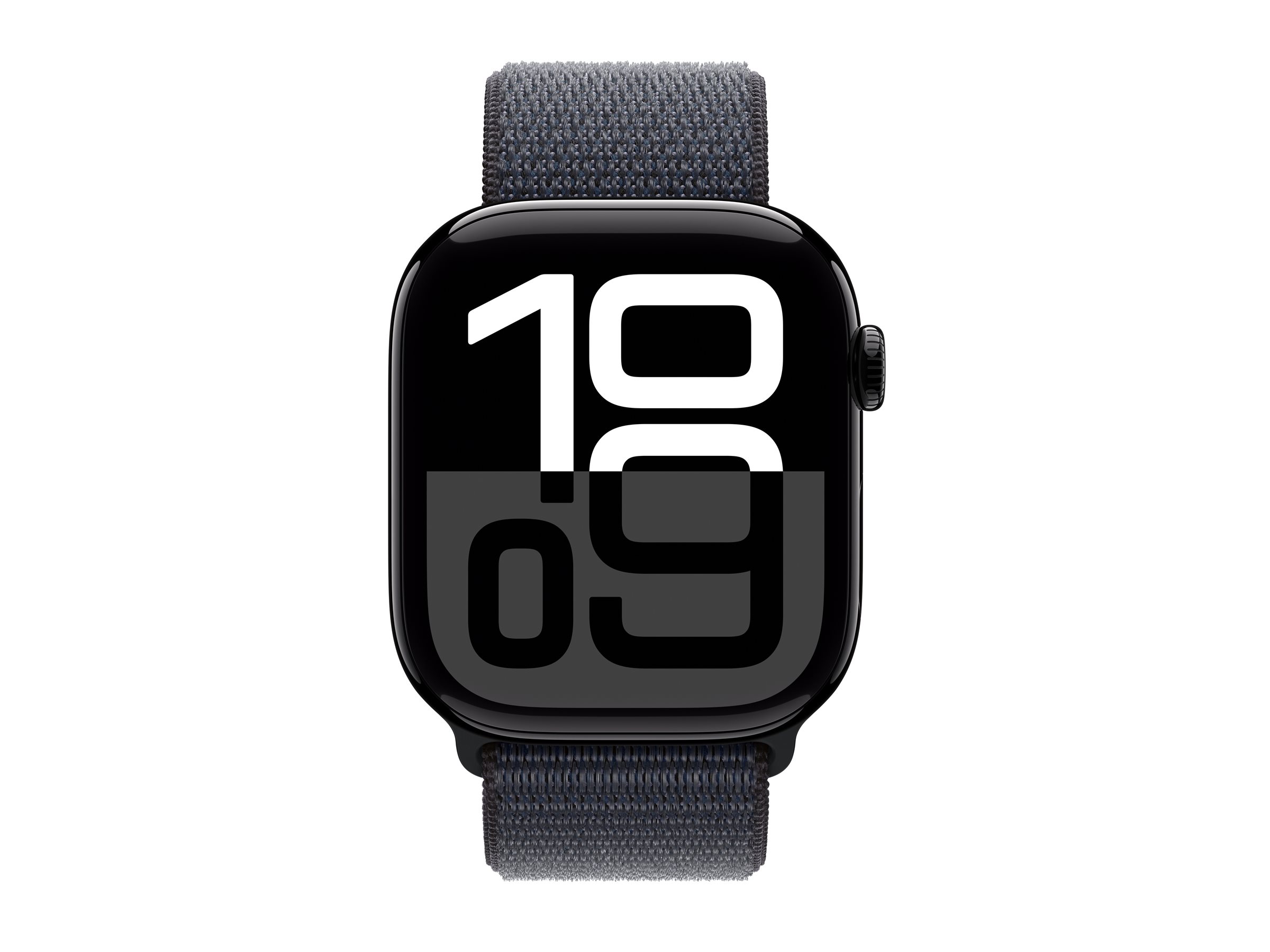 Apple Watch Series 10 (GPS) - 46 mm - aluminium noir jais - montre intelligente avec boucle sport - deux couches de matières textiles tissées - encre - taille du poignet : 130-200 mm - 64 Go - Wi-Fi 4, UWB, Bluetooth - 36.4 g
