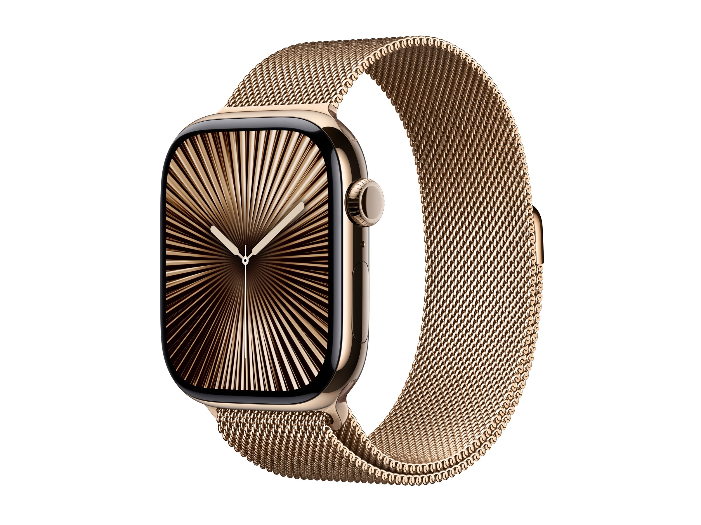 Apple Watch Series 10 (GPS + Cellular) - 46 mm - titane doré - montre intelligente avec boucle milanaise - maille en acier inox - or - taille du bracelet : M/L - 64 Go - LTE, Wi-Fi 4, UWB, Bluetooth - 4G - 41.7 g