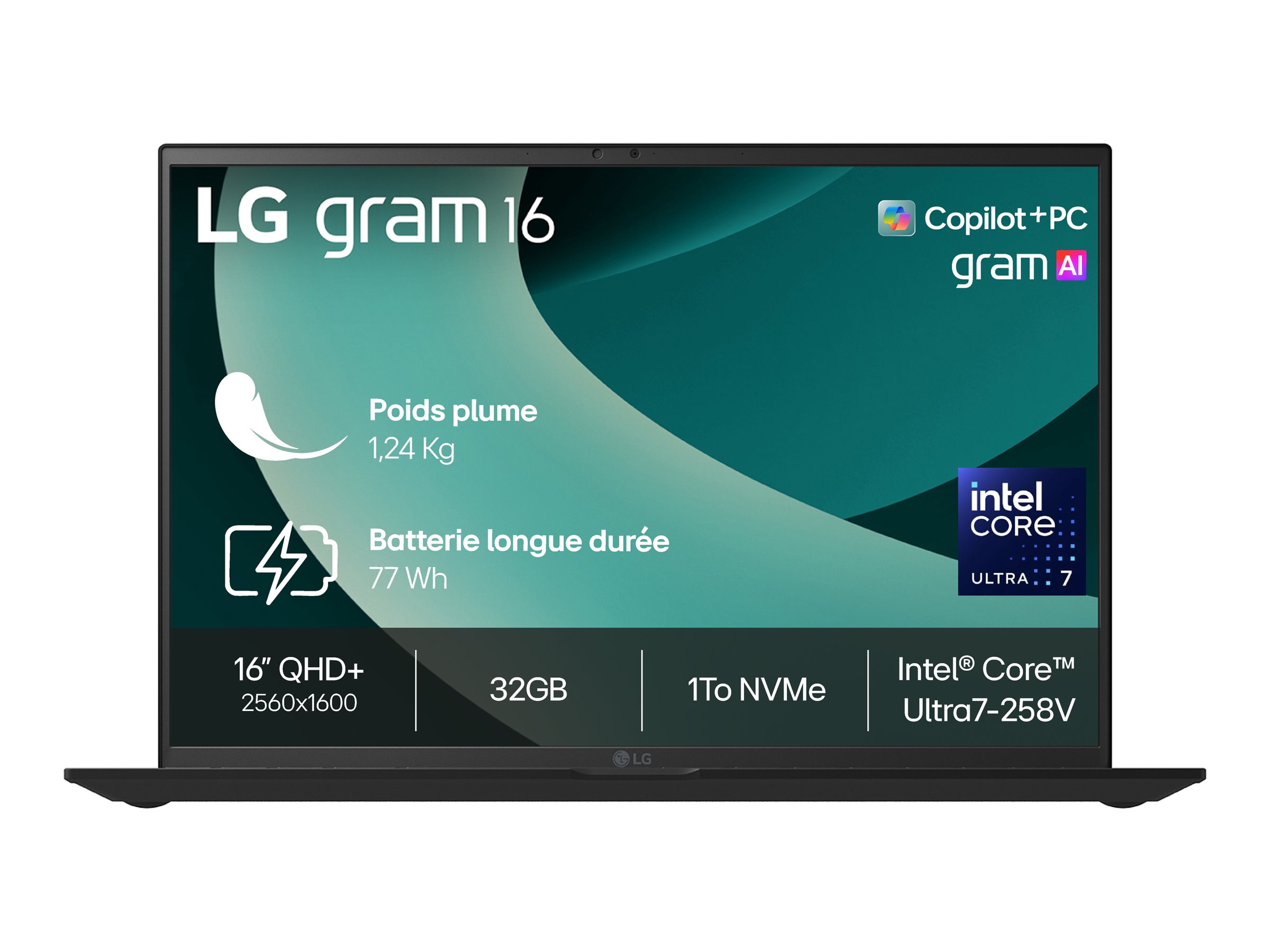 LG gram 16Z90TL-G.AZ78F - Intel Core Ultra 7 - 258V / jusqu'à 4.8 GHz - Win 11 Pro - Intel Arc Graphics 140V - 32 Go RAM - 1 To SSD NVM Express (NVMe) Gen 4 - 16" IPS 2560 x 1600 (WQXGA) - Bluetooth, Wi-Fi 6 - Noir vitreux - clavier : Français
