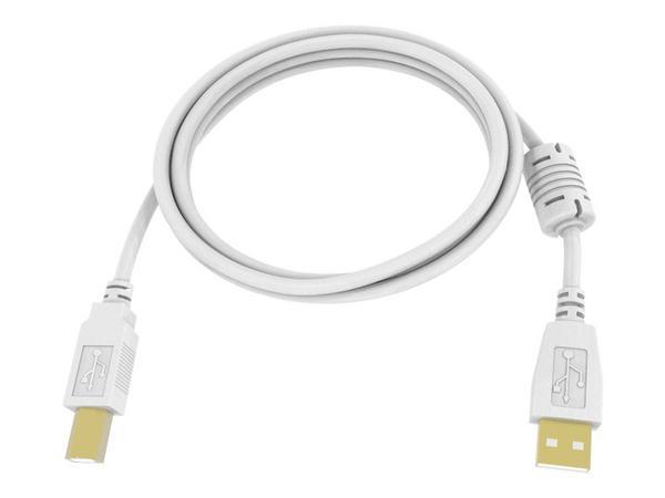 Connecteurs plaqués or - noyau de ferrite à une extrémité - bande passante 480 Mbps - blindage tressé couvrant plus de 65 pour cent - USB-A (m) vers USB-B (m) - diamètre extérieur 4,8 mm - 28+24 AWG - 3 m - blanc