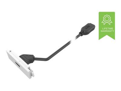 Module HDMI - prise femelle à l'avant avec câble à l'arrière avec connecteur femelle - HDMI v2.0 - 4K à 30 Hz - AWG 28 - longueur totale 200 mm - s'insère dans les entourages Techconnect - plastique - blanc