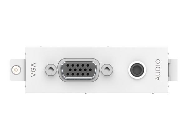 Module VGA et Minijack - prise VGA femelle 15 broches et prise minijack pour audio à l'avant - connecteurs phoenix à fils nus à l'arrière - convient aux câbles vision pré-terminés - s'intègre dans les entourages Techconnect - plastique - blanc