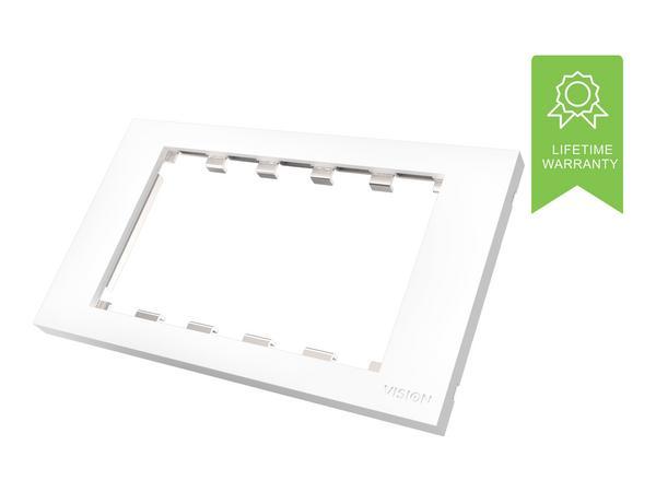 Cadre double-gang uk - cadre qui accueille 5 modules - s'adapte à TC3 BACKBOX2G ou à tout boîtier encastré double-gang uk standard (pattress) 146 x 86 mm - plastique - blanc