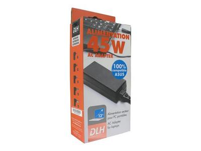 ALIMENTATION SECTEUR ASUS 100% COMPATIBLE (sauf USB-C) DLH REGULAR 45W. Chargeur compatible PC portables ASUS jusque 45W. 19V. 5 connecteurs 17-19-35-41-M. Cordon secteur.