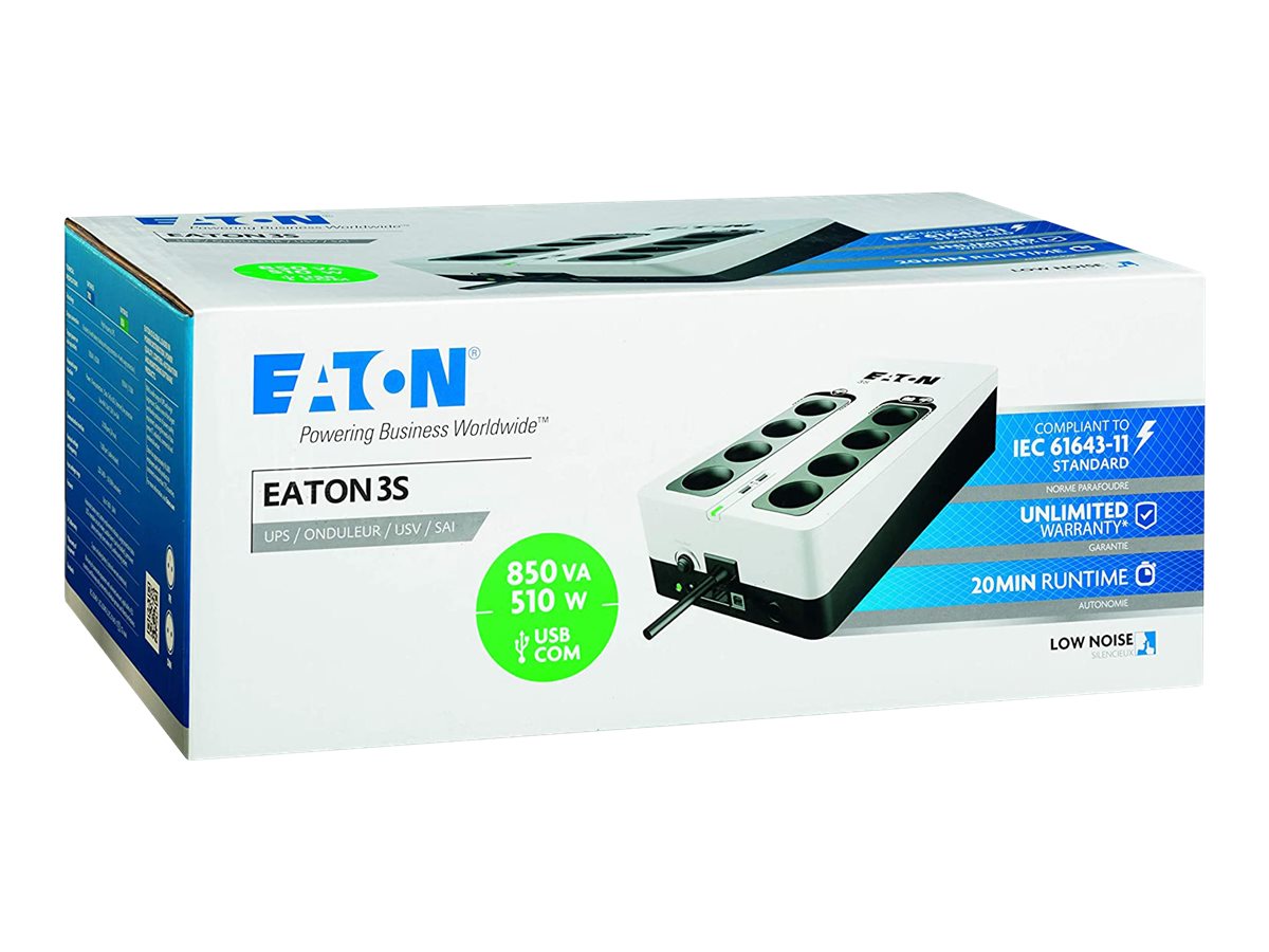 Eaton 3S 850 - Onduleur - CA 220-240 V - 510 Watt - 850 VA - monophasé - USB - connecteurs de sortie : 8