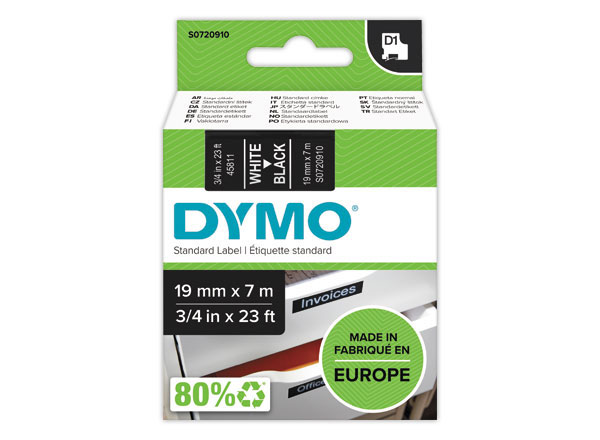 DYMO D1 - Auto-adhésif - blanc sur noir - Rouleau (1,9 cm x 7 m) 1 ca