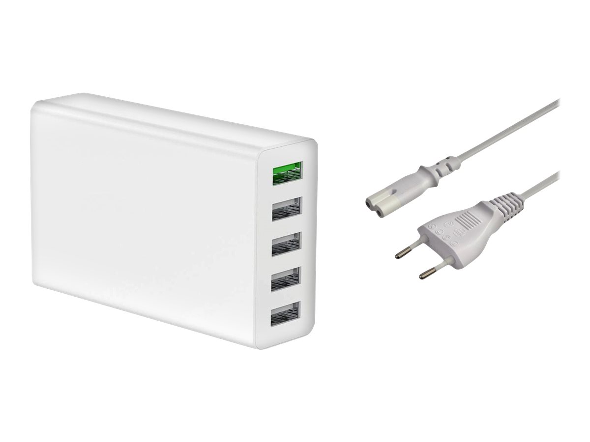 DLH - Adaptateur secteur - 50 Watt - QC 3.0 - 5 connecteurs de sortie (USB) - blanc