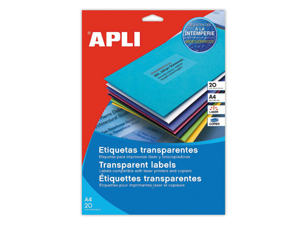 1 Etui de 20 Planches d'étiquettes transparentes 210x297 mm, 20 étiq/