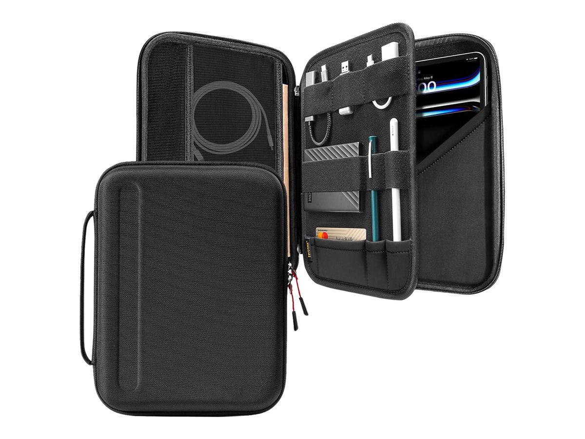 Sacoche de transport rigide antichocs pour Pc portable ou tablette jusque 13" - 2 compartiments de rangement intérieur : 1 espace PC/tablette et 1 espace accessoires - Poignée de transport - Fermeture zip - Noir