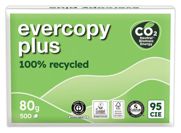 1 Carton de 5 Ramettes de 500 feuilles de papier blanc recyclé 100% E