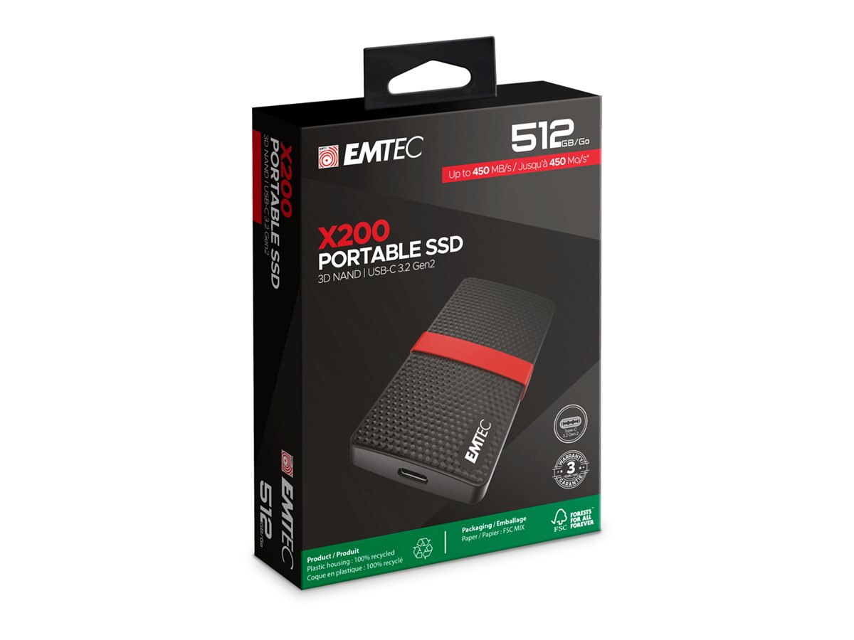 1 Disque dur externe SSD Emtec USB 3.1 -512Go