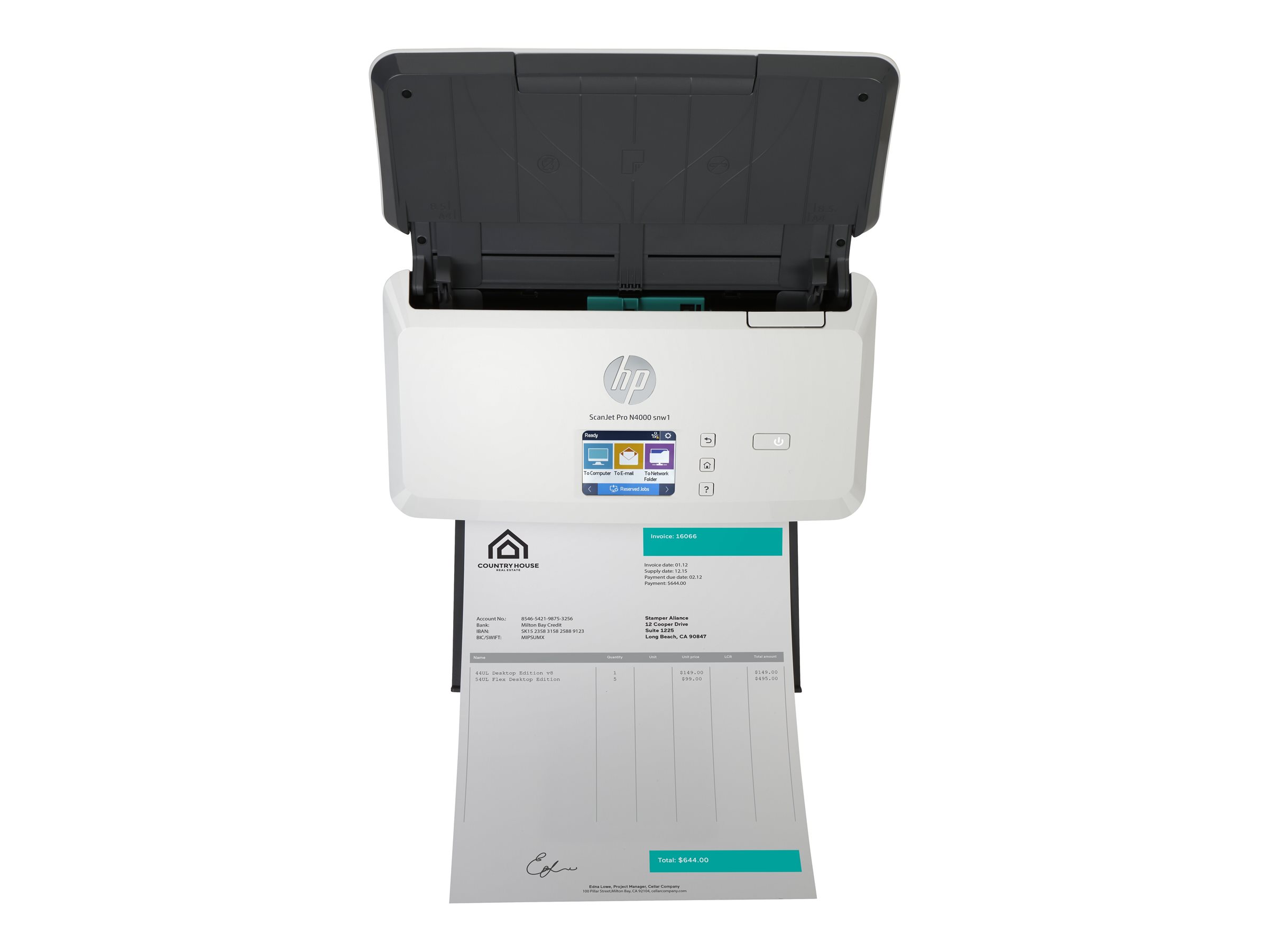 HP Scanjet Pro N4000 snw1 Sheet-feed Scanner Alimentation papier de scanner 600 x 600 DPI A4 Noir, Blanc
