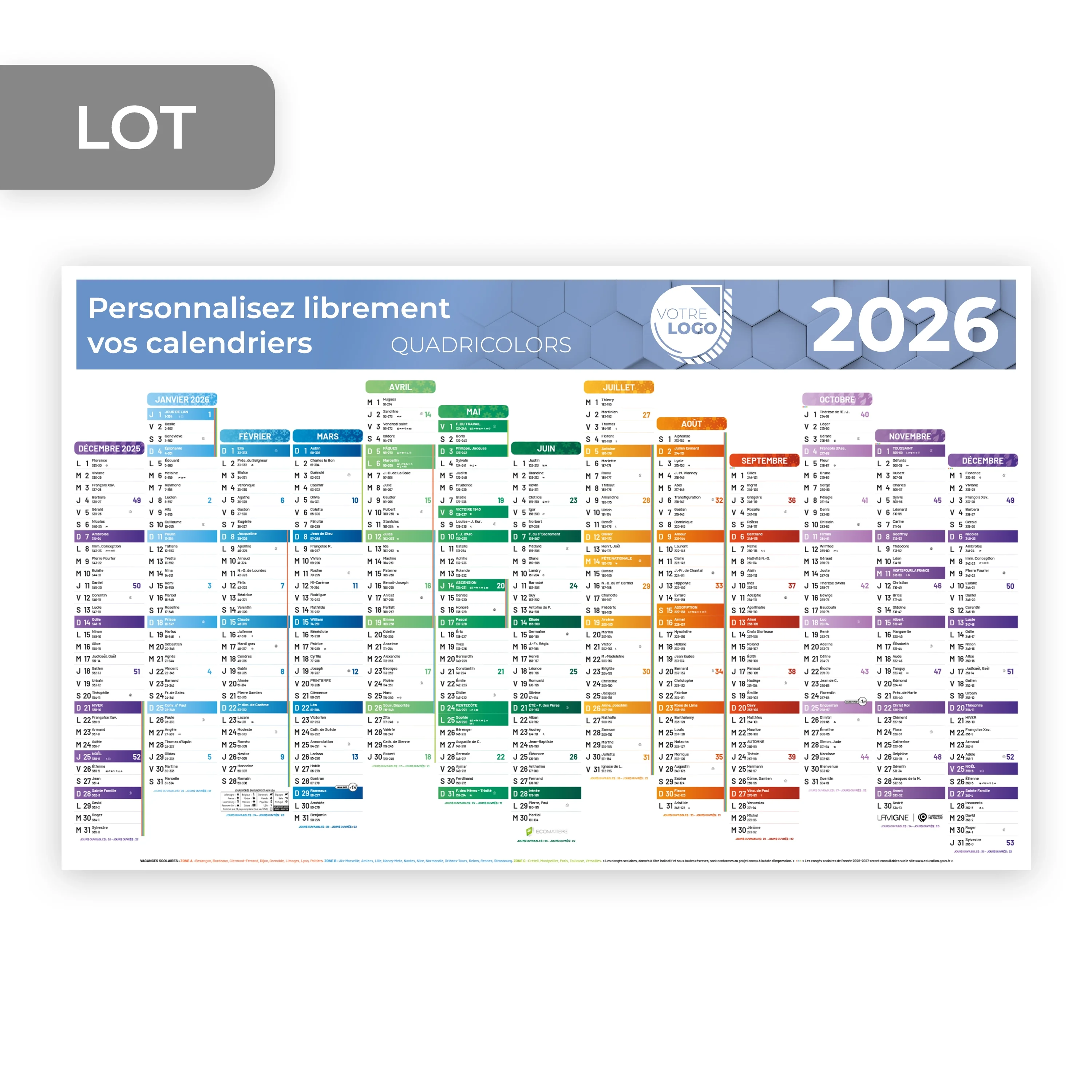 CALENDRIER MAXI COULEUR  (63 x 40,5 CM) - PERSONNALISABLE