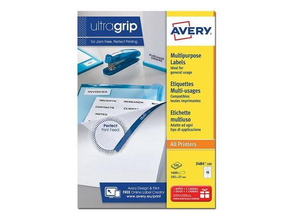 1 Boite de 100 Planches d'étiquettes multiusages AVERY 105x37 mm soit 1600 étiq/boîte