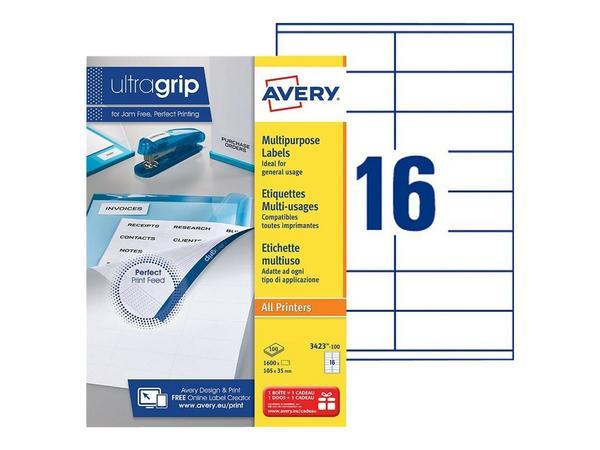 1 Boite de 100 Planches d'étiquettes multiusages AVERY 105x35 mm soit 1600 étiq/boîte