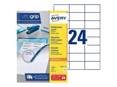 1 Boite de 100 Planches d'étiquettes multiusages AVERY 70x37 mm soit 2400 étiq/boîte